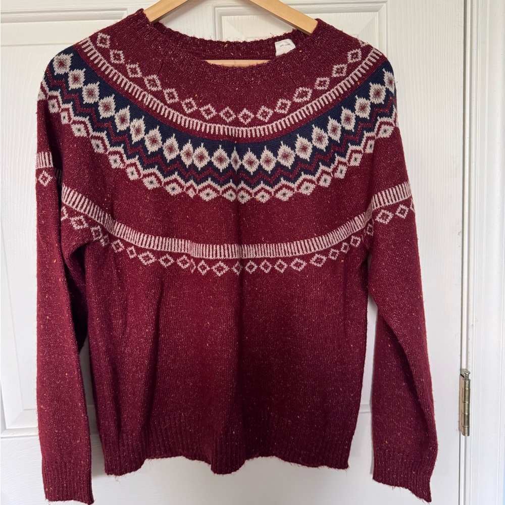 Pendleton Maroon Fair Isle Crewneck Sweater with Navy & Cream Pattern